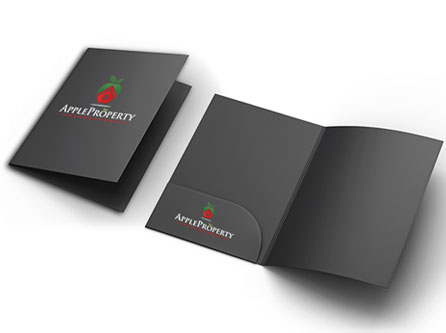 An open presentation folder with pockets